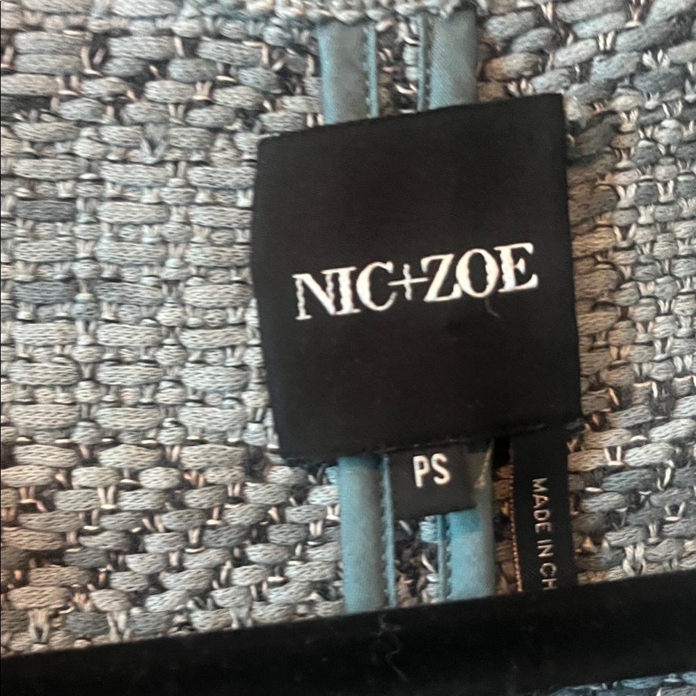 Nic + Zoe Tweed Striped Cotton Open Front Blazer Coat Jacket Blue Small - Picture 6 of 9